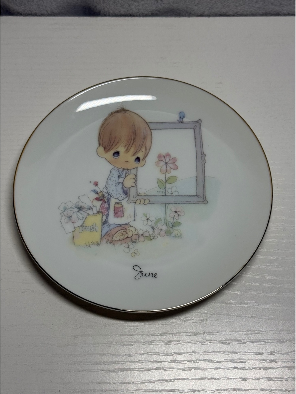 Precious Moments 1983 June Plate with Devotional on Back - Religious Faith